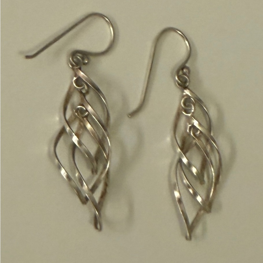 Silver Toned Geonetric Twisted Drop Earrings - Picture 3 of 4